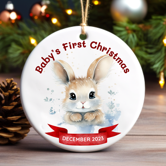 Baby's First Christmas Ornament, 2023 Keepsake Holiday Ornament, Cute Bunny Rabbit - Perfect Gift for New Baby