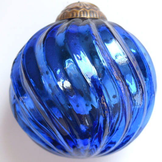 Set of 4 Blue Mercury Glass Ornaments (3.15 Inch Classic Twist Ball) - Perfect for Christmas Tree, Hanging Holiday Decoration, Gifts & Home Decor