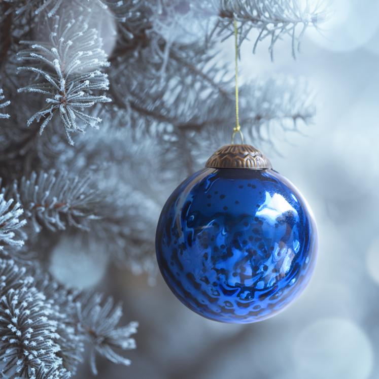 Set of 4 Blue Mercury Glass Ornaments (3.15 Inch Antique Embossed Ball) - Perfect for Christmas Tree, Hanging Holiday Decoration, Gifts & Home Decor - WillBrite.com - Gifts & Décor that Make People Happy