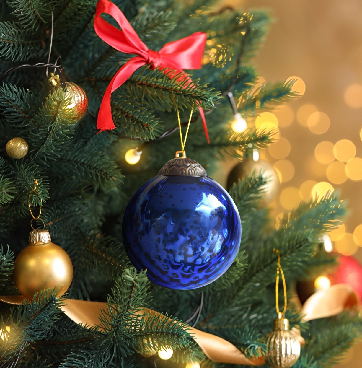 Set of 4 Blue Mercury Glass Ornaments (3.15 Inch Antique Embossed Ball) - Perfect for Christmas Tree, Hanging Holiday Decoration, Gifts & Home Decor - WillBrite.com - Gifts & Décor that Make People Happy