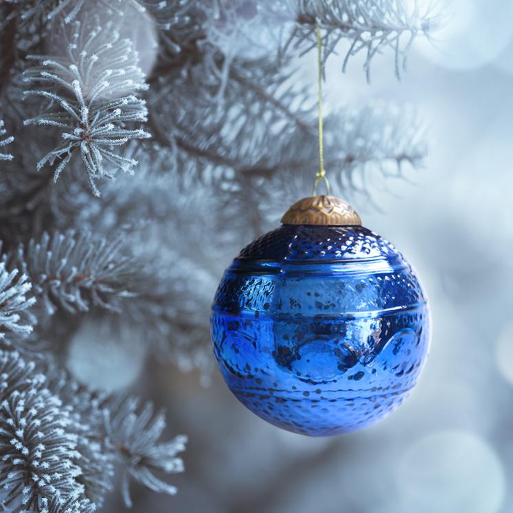 Set of 4 Blue Mercury Glass Ornaments (3.15 Inch Elegant Etched Ball) - Perfect for Christmas Tree, Hanging Holiday Decoration, Gifts & Home Decor - WillBrite.com - Gifts & Décor that Make People Happy