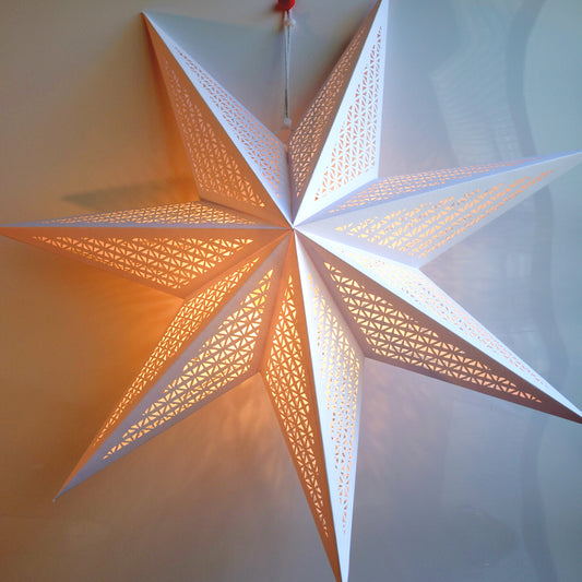 Paper Star Lantern Decoration (Cosmic White 7-Point Lighted Star) - WillBrite.com - Gifts & Décor that Make People Happy