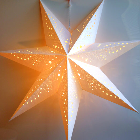 Paper Star Lantern Decoration (22 inch Frosted White 7-Point Glitter Star) - WillBrite.com - Gifts & Décor that Make People Happy