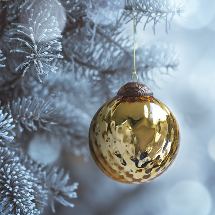 Set of 4 Gold Mercury Glass Ornaments (3.15 Inch Antique Embossed Ball) - Perfect for Christmas Tree, Hanging Holiday Decoration, Gifts & Home Decor - WillBrite.com - Gifts & Décor that Make People Happy