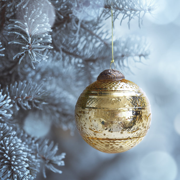 Set of 4 Gold Mercury Glass Ornaments (3.15 Inch Elegant Etched Ball) - Perfect for Christmas Tree, Hanging Holiday Decoration, Gifts & Home Decor - WillBrite.com - Gifts & Décor that Make People Happy