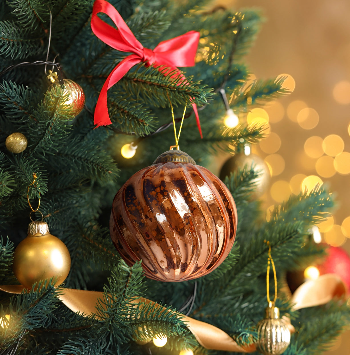 Set of 4 Rose Gold Pink Mercury Glass Ornaments (3.15" Classic Twist Ball) - WillBrite.com - Gifts & Décor that Make People Happy