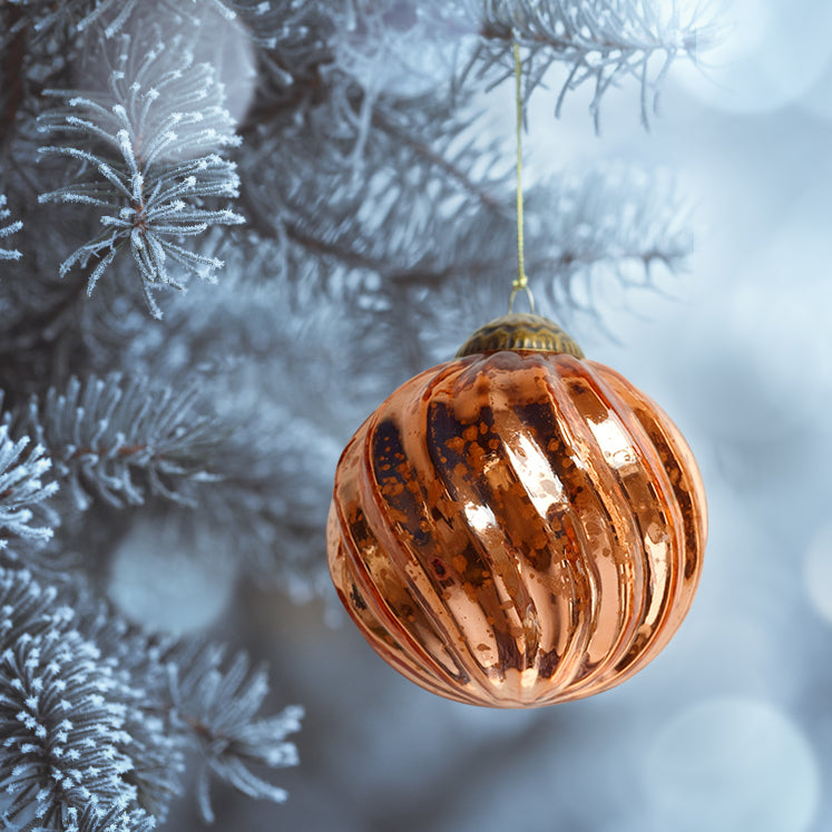 Set of 4 Rose Gold Pink Mercury Glass Ornaments (3.15" Classic Twist Ball) - WillBrite.com - Gifts & Décor that Make People Happy