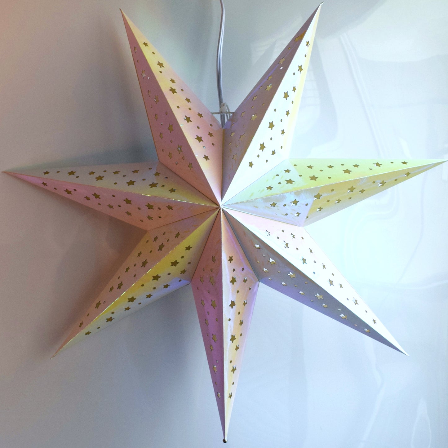 Prismatic Paper Star Lantern Decoration (22 inch Rainbow Iridescent 7-Point Lighted Star) - WillBrite.com - Gifts & Décor that Make People Happy