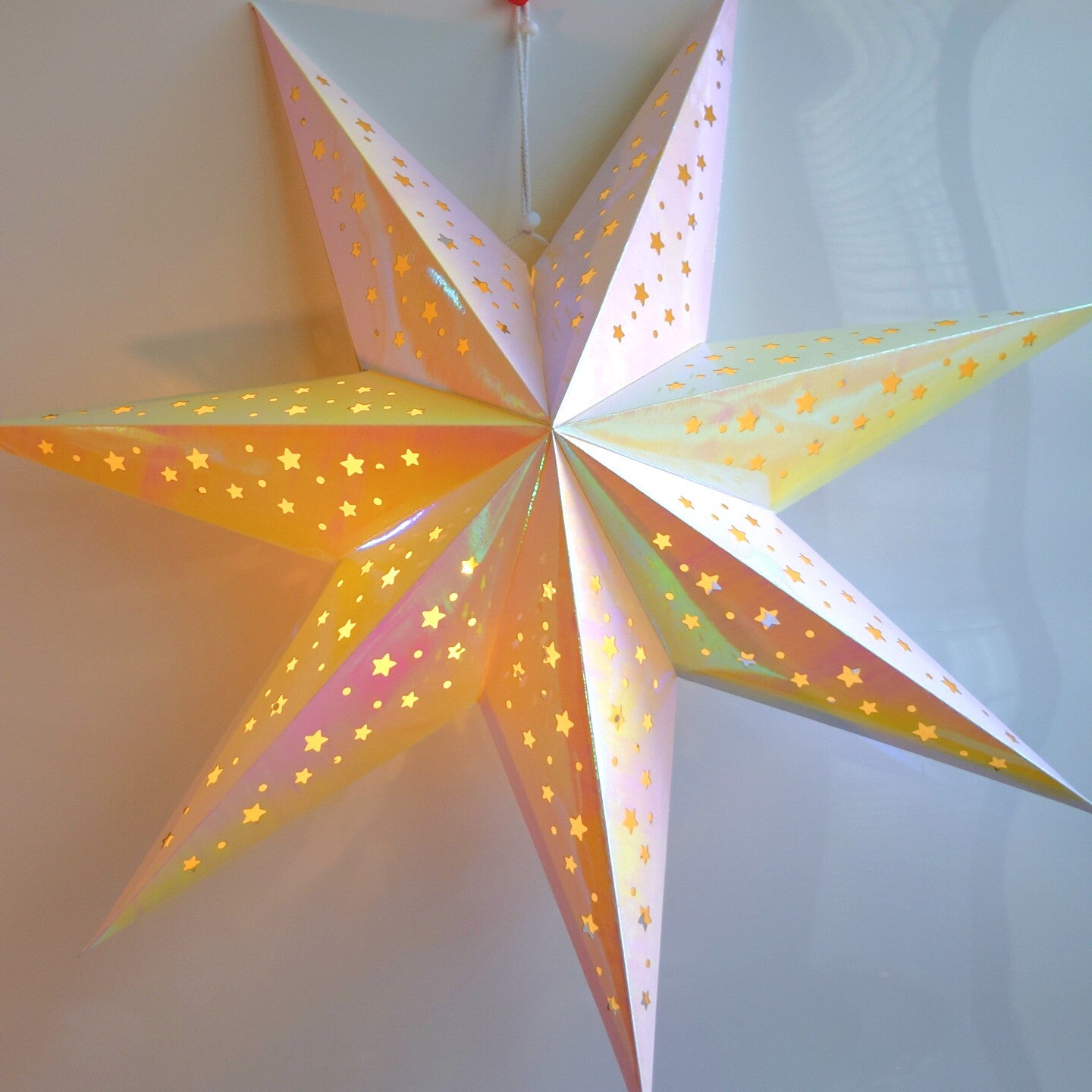 Prismatic Paper Star Lantern Decoration (22 inch Rainbow Iridescent 7-Point Lighted Star) - WillBrite.com - Gifts & Décor that Make People Happy