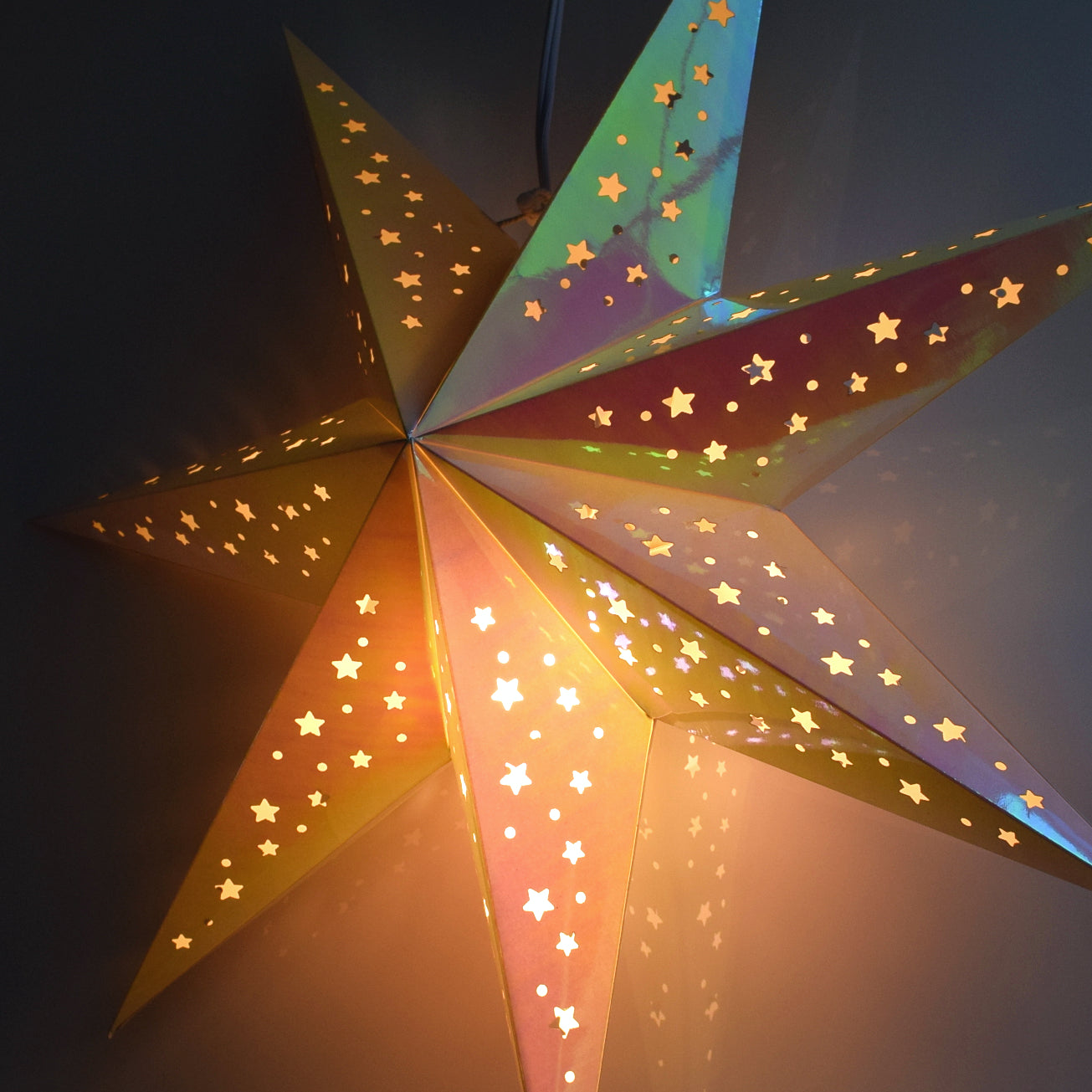 Prismatic Paper Star Lantern Decoration (22 inch Rainbow Iridescent 7-Point Lighted Star) - WillBrite.com - Gifts & Décor that Make People Happy
