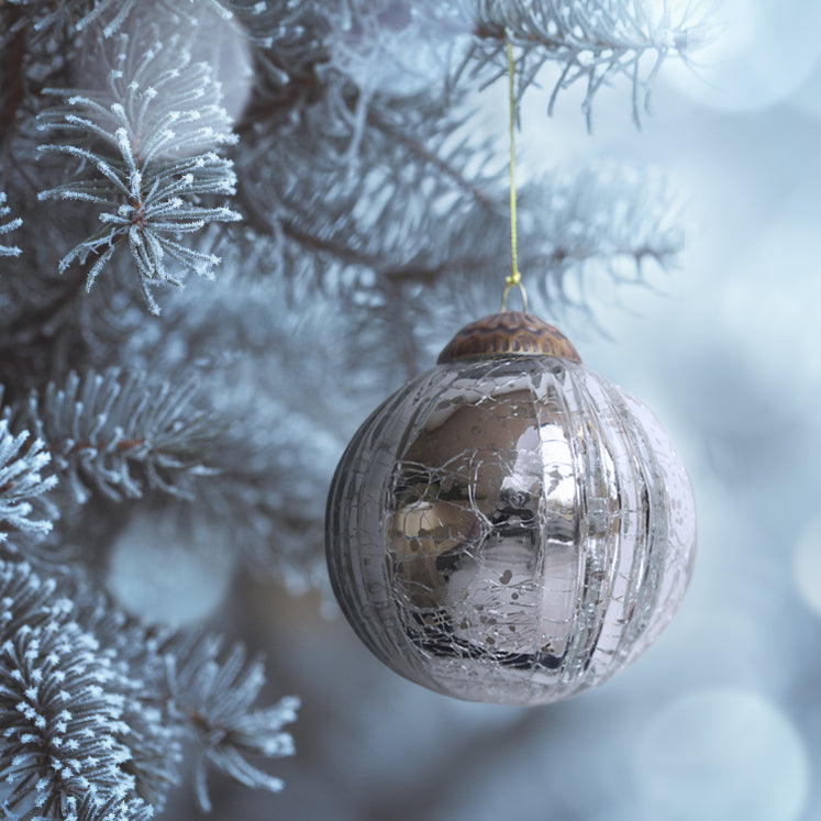 Set of 4 Silver Mercury Glass Ornaments (3.15 Inch Grooved Crackle Ball) - Perfect for Christmas Tree, Hanging Holiday Decoration, Gifts & Home Decor - WillBrite.com - Gifts & Décor that Make People Happy