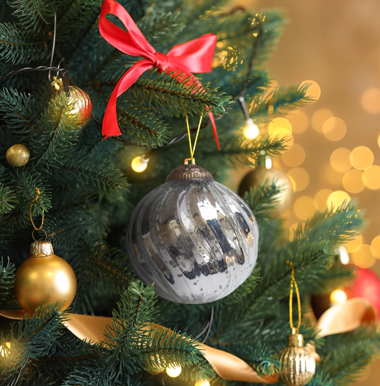 Set of 4 Silver Mercury Glass Ornaments (3.15 Inch Classic Twist Ball) - Perfect for Christmas Tree, Hanging Holiday Decoration, Gifts & Home Decor - WillBrite.com - Gifts & Décor that Make People Happy