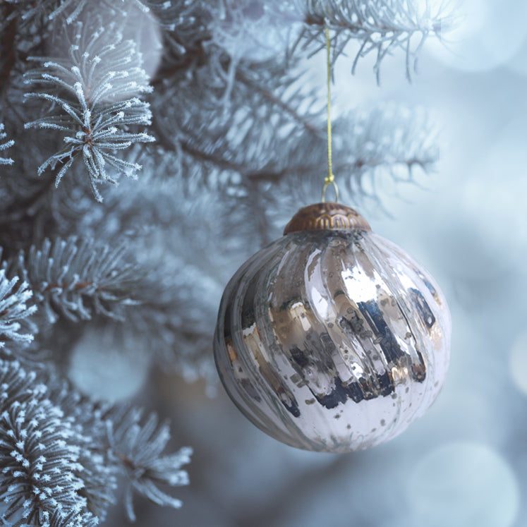 Set of 4 Silver Mercury Glass Ornaments (3.15 Inch Classic Twist Ball) - Perfect for Christmas Tree, Hanging Holiday Decoration, Gifts & Home Decor - WillBrite.com - Gifts & Décor that Make People Happy
